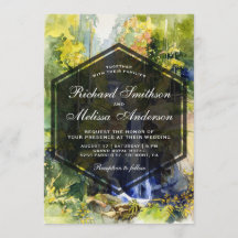 Convite de Casamento com Pintura de Paisagem de Ca