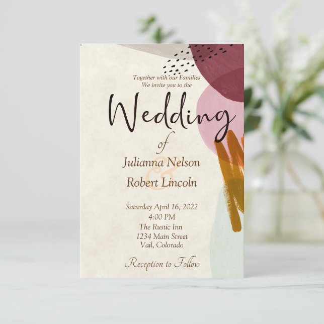 Convite de casamento com pintura em estilo moderno (Em pé/Frente)