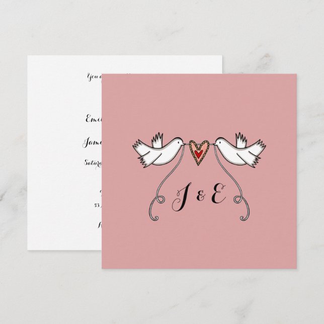 Convite de Casamento com Pombas Brancas Personaliz (Frente/Verso)