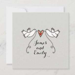 Convite de Casamento com Pombas Brancas Personaliz