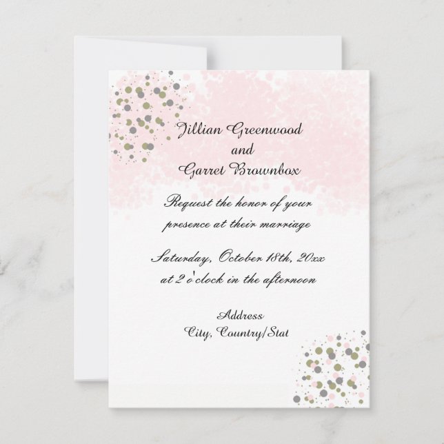 Convite de Casamento com Pontos Rosa e Dourado (Frente)