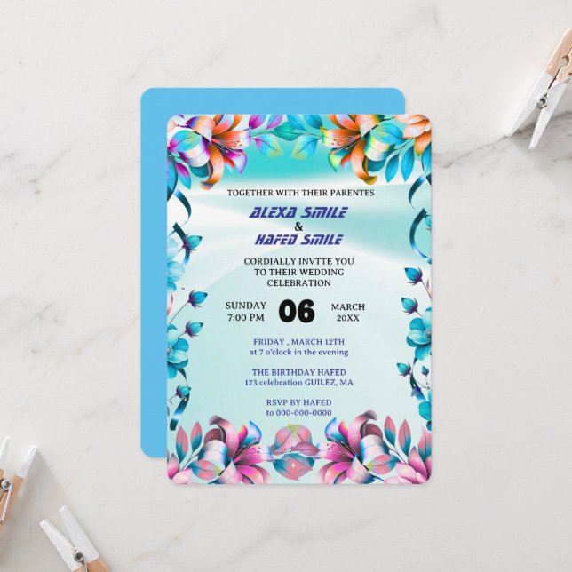 Convite de Casamento com Porta Dobrável de Flor Si (Frente/Verso In Situ)