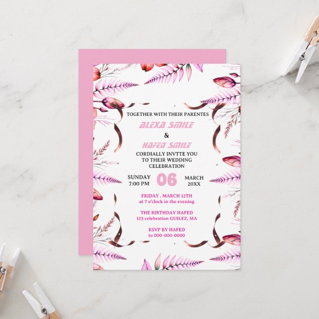 Convite de Casamento com Porta Dobrável de Flor Si (Frente/Verso In Situ)