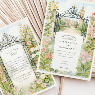 Convite de Casamento com Portões de Jardim em Aqua