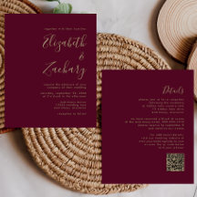 Convite de Casamento com QR Code Budget Burgundy G