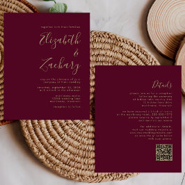 Convite de Casamento com QR Code Budget Burgundy G