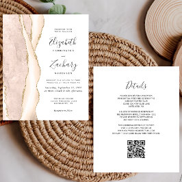 Convite de Casamento com QR Code Budget Ivory Gold