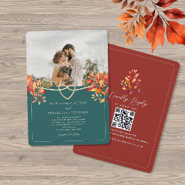 Convite de Casamento com QR Code de Foto de Outono