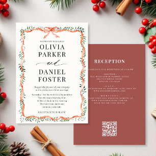 Convite de Casamento com QR Code de Verde e Laço V