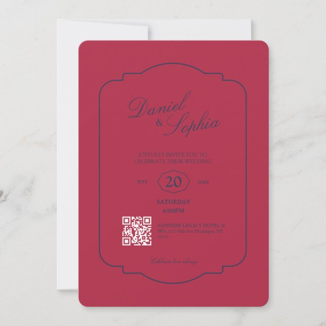 Convite de casamento com QR code elegante (Frente)