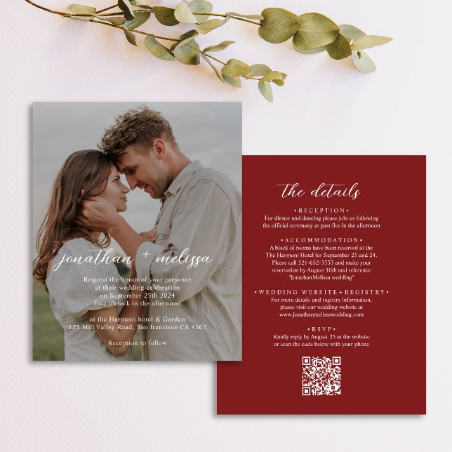Convite de Casamento com QR Code Elegante em Verme (Criador carregado)