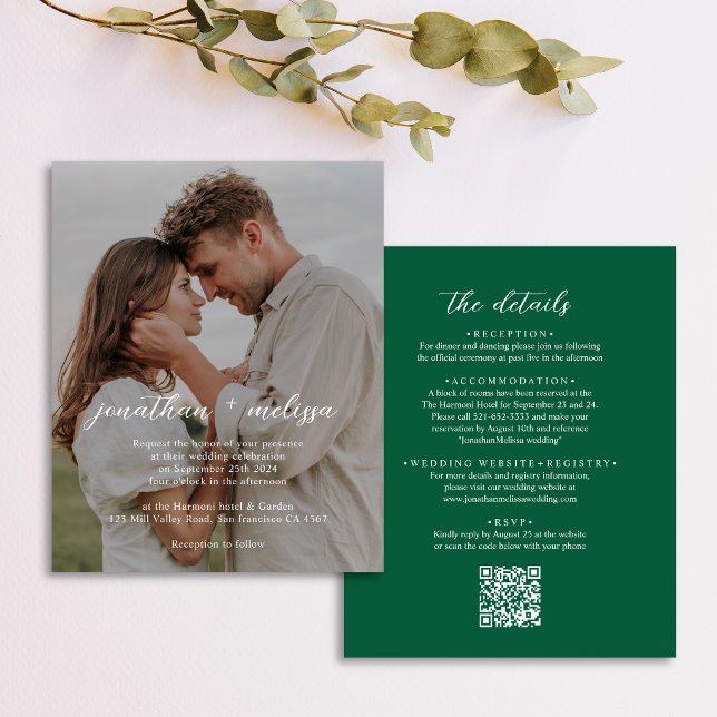 Convite de Casamento com QR Code Elegante Esmerald (Criador carregado)
