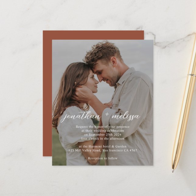 Convite de Casamento com QR Code Elegante Terracot (Frente/Verso In Situ)