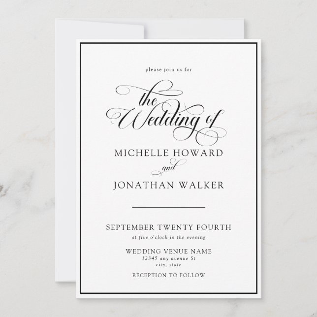 Convite de Casamento com QR Code em Letra Elegante (Frente)