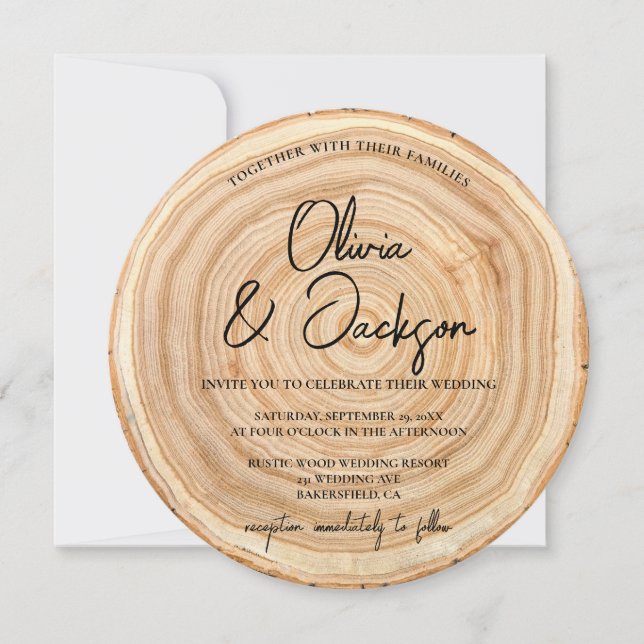 Convite de Casamento com QR Code em Madeira Rústic (Frente)