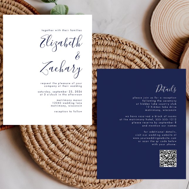 Convite de Casamento com QR Code em Script Azul Ma (Criador carregado)