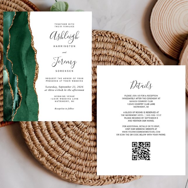 Convite de Casamento com QR Code em Verde Esmerald (Criador carregado)