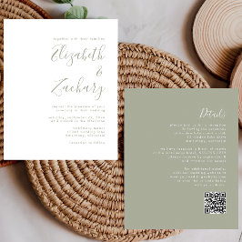 Convite de Casamento com QR Code em Verde Sage com