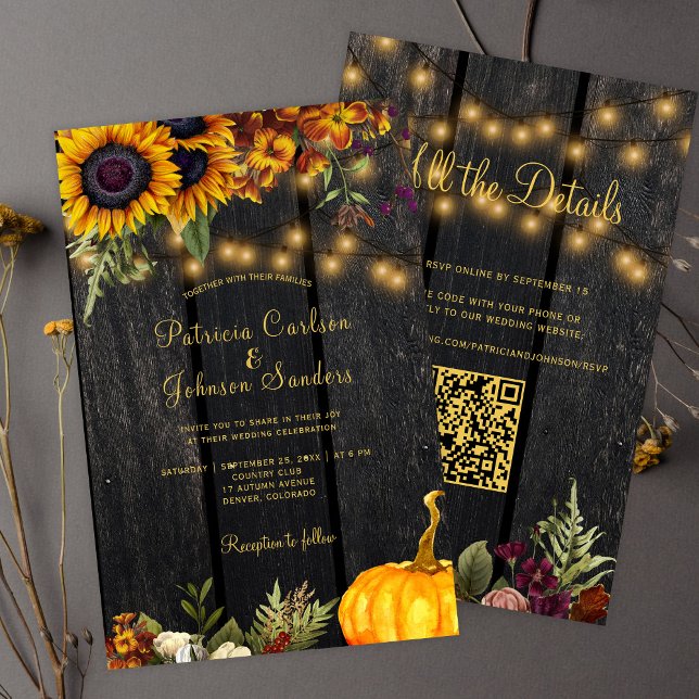 Convite de casamento com QR code para RSVP no outo (Criador carregado)