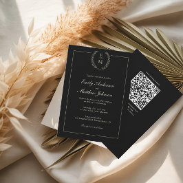 Convite de Casamento com QR Code Preto e Sage