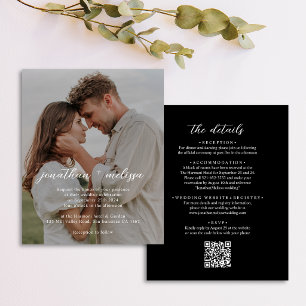 Convite de Casamento com QR Code Preto Elegante e
