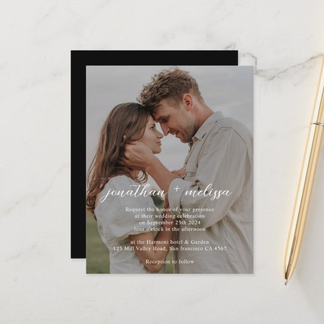 Convite de Casamento com QR Code Preto Elegante e  (Frente/Verso In Situ)