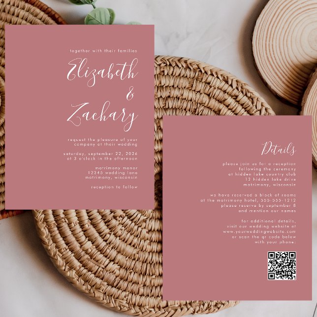 Convite de Casamento com QR Code Rosa Po dusty Mod (Criador carregado)