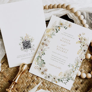 Convite de Casamento com QR Code RSVP Floral de Fl