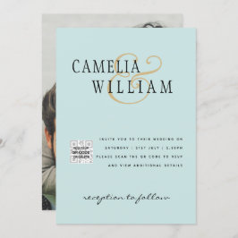 Convite de Casamento com QRCode RSVP SeaGlass Azul