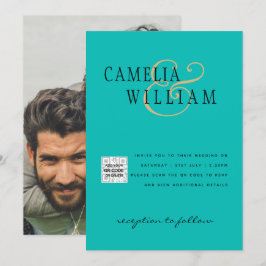 Convite de Casamento com QRCode RSVP SeaGlass Azul