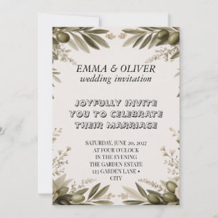 Convite de Casamento com Ramo de Oliveira Floral