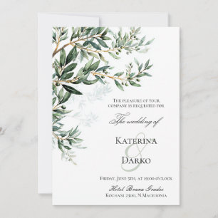 Convite de Casamento com Ramo de Oliveira Mediterr
