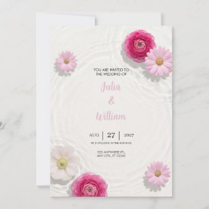 Convite de Casamento com Ranunculus Rosa Flutuante