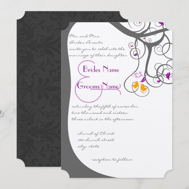 Convite de Casamento com Redemoinhos de Árvore de  (Frente/Verso)