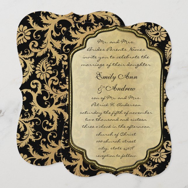 Convite de Casamento com Redemoinhos de Damasco Do (Frente/Verso)