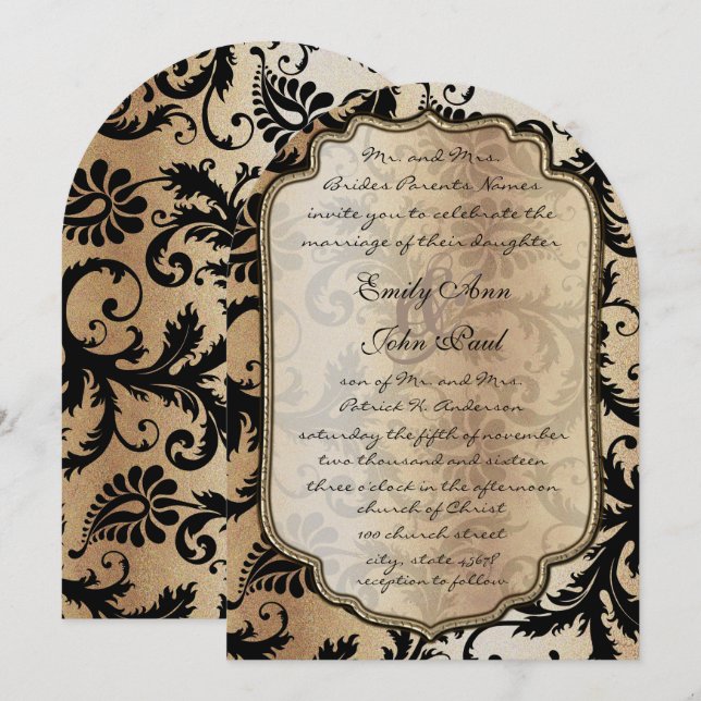 Convite de Casamento com Redemoinhos de Damasco Do (Frente/Verso)