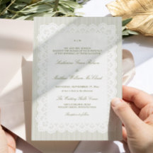 Convite de Casamento com Renda Branca e Verde