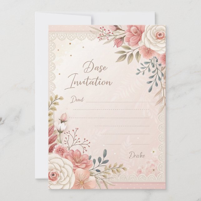 Convite de Casamento com Renda Floral Blush (Frente)