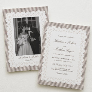 Convite de Casamento com Renda Marrom Listrada Vin