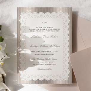 Convite de Casamento com Renda Marrom Mocha Listra