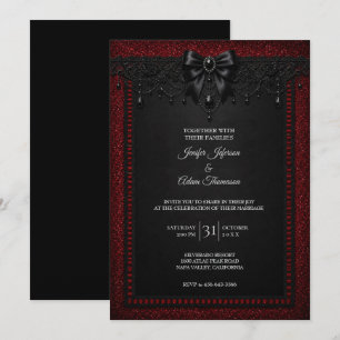 Convite de Casamento com Renda Preta e Vermelha
