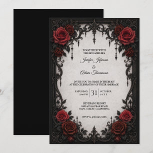 Convite de Casamento com Renda Preta Vermelha