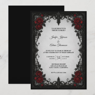 Convite de Casamento com Renda Preta Vermelha