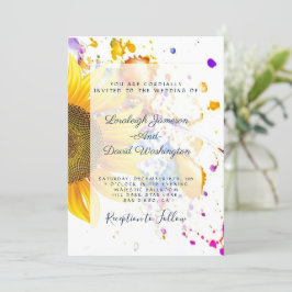 Convite de casamento com respingos de girassol
