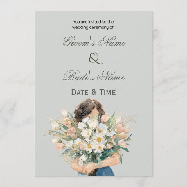 Convite de Casamento com Retrato Floral Elegante (Frente)