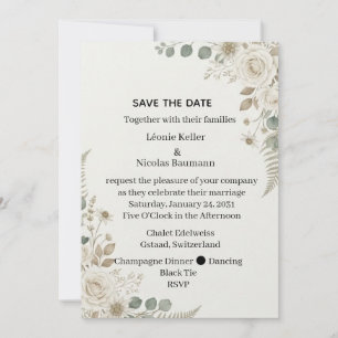 Convite de Casamento com Rosa Branca em Aquarela e