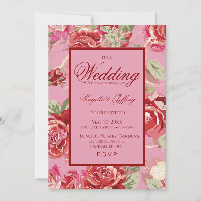 Convite de casamento com rosa vermelha (Frente)
