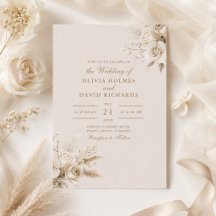 Convite de Casamento com Rosas Brancas Bege Rústic