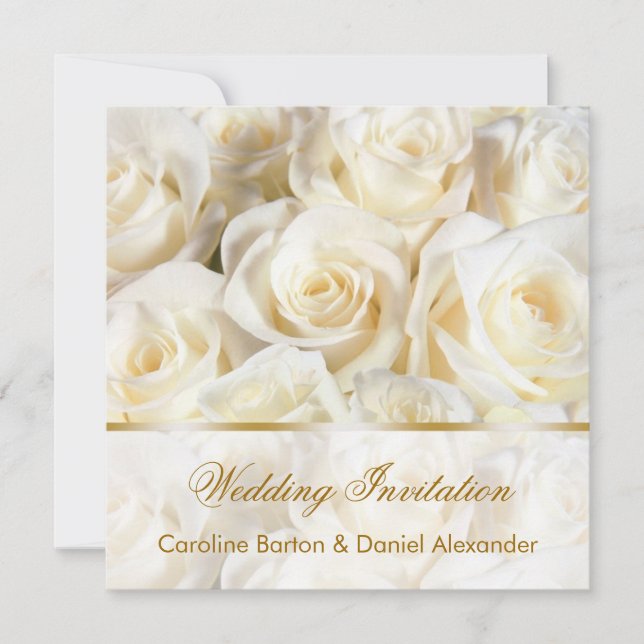 Convite de casamento com rosas brancas-creme român (Frente)
