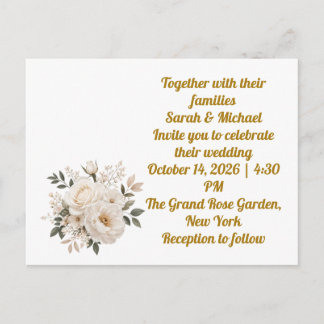 Convite de Casamento com Rosas Brancas Personaliza